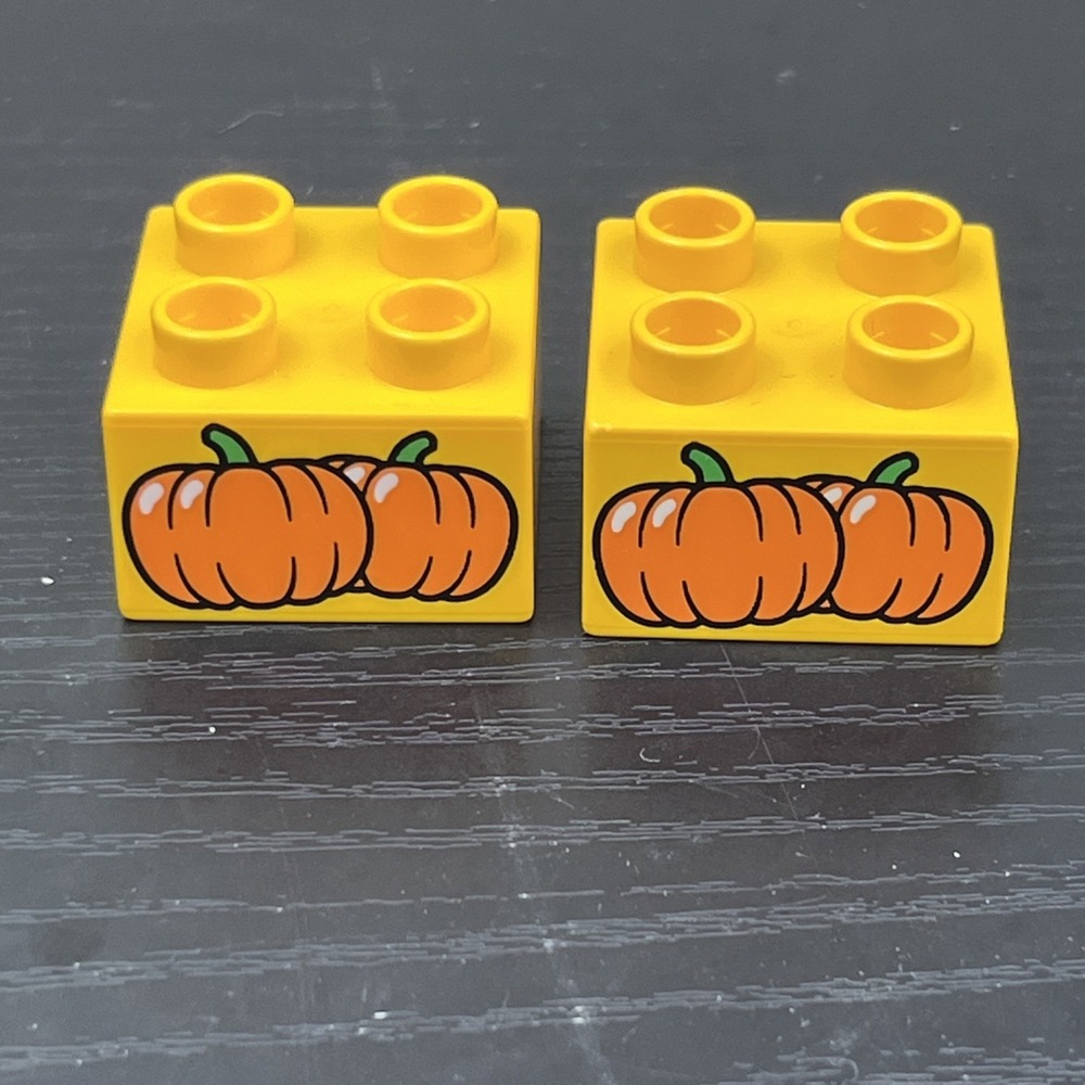 LEGO DUPLO Yellow Pumpkin Bricks Halloween Fall‎ 2x2 Lot of 2 Genuine Parts